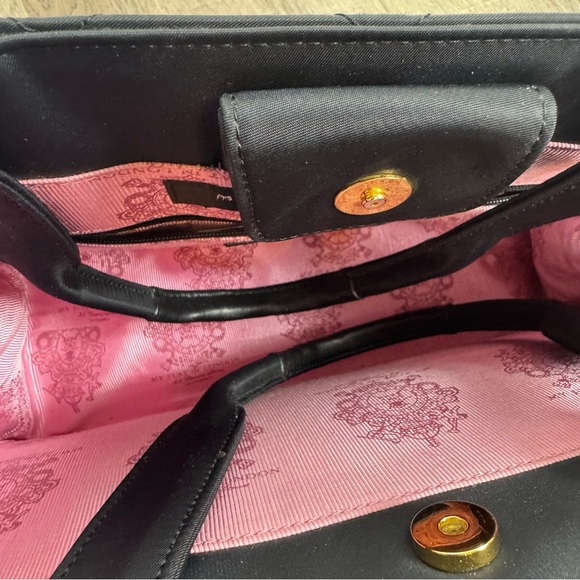 My Flat in London Quilted Purse Black & Gold Rhinestone Queen Bee Tote Bag MFIL - Picture 5 of 9